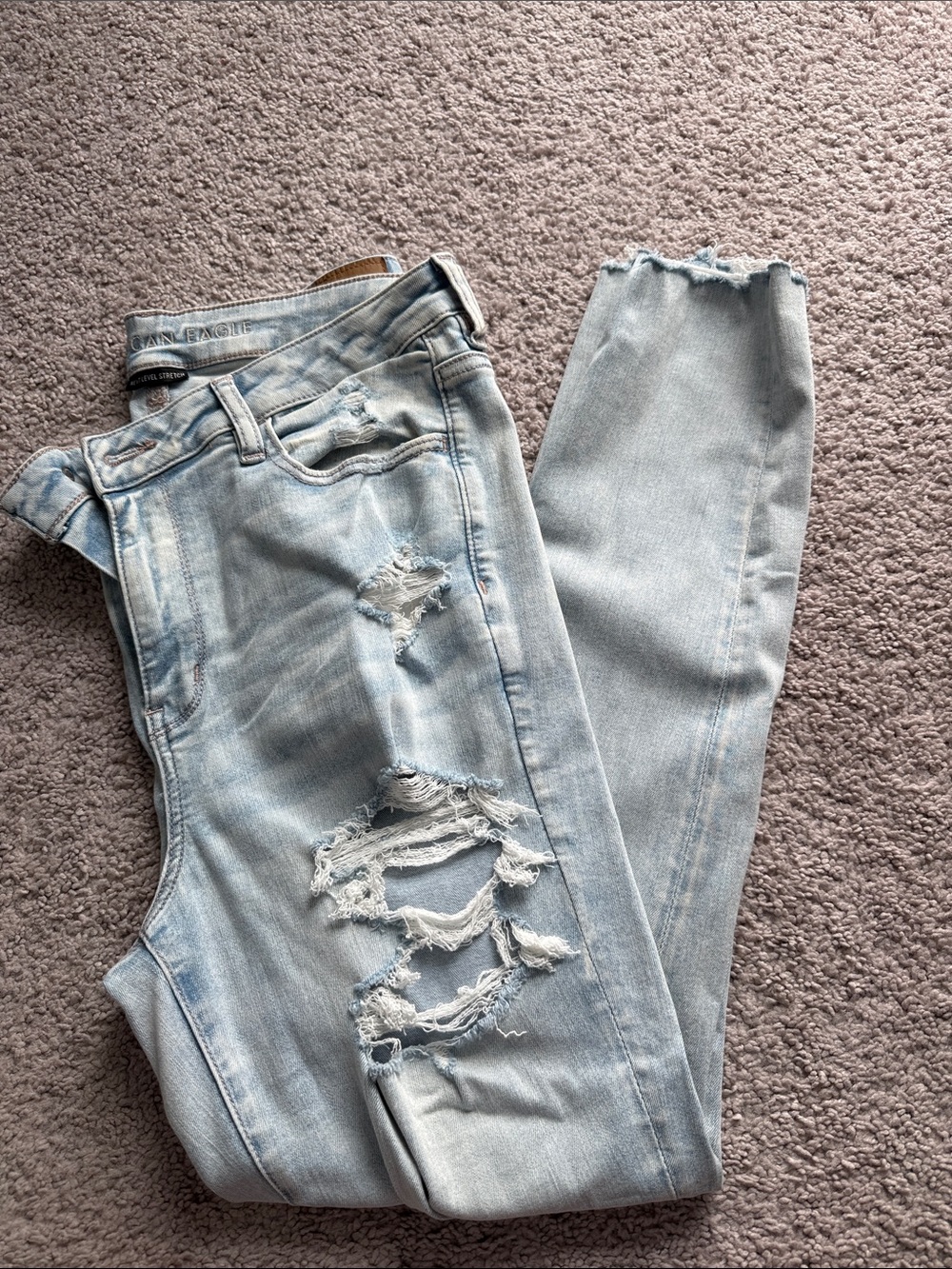 American Eagle Outfitters High Waisted Light Blue Distressed Jeggings